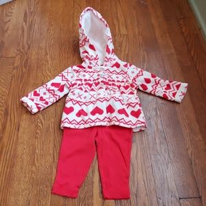 2 piece red and white hoodie set